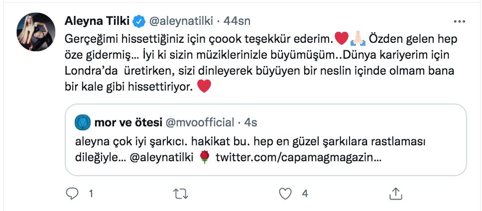 aleyna tilki mor ve otesi nin kendisi hakkindaki ovgulerine cevap verdi